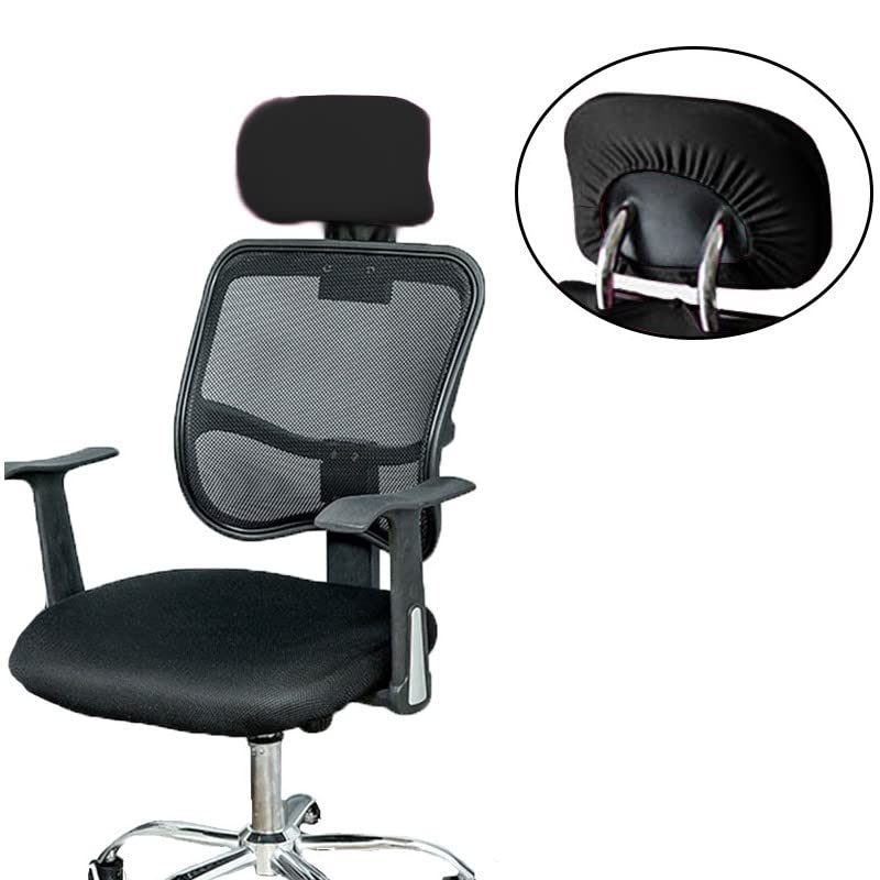HOTKEI Black Polyester Office Chair Headrest Cover Elastic Removable Washable Stain Proof Computer Executive Rotating Chair Head Rest Slipcover Protector Covers for Office Chair - Image 2
