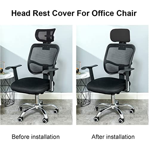 HOTKEI Black Polyester Office Chair Headrest Cover Elastic Removable Washable Stain Proof Computer Executive Rotating Chair Head Rest Slipcover Protector Covers for Office Chair - Image 5