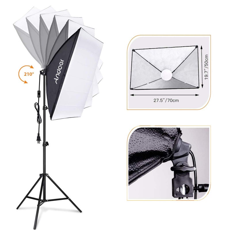 Andoer Softbox Photography Lighting Kit Professional Studio Equipment with 20"x28" Softbox, 2800-5700K 85W Bi-Color Temperature Bulb with Remote, Light Stand, Boom Arm for Portrait Product Shooting - Image 2