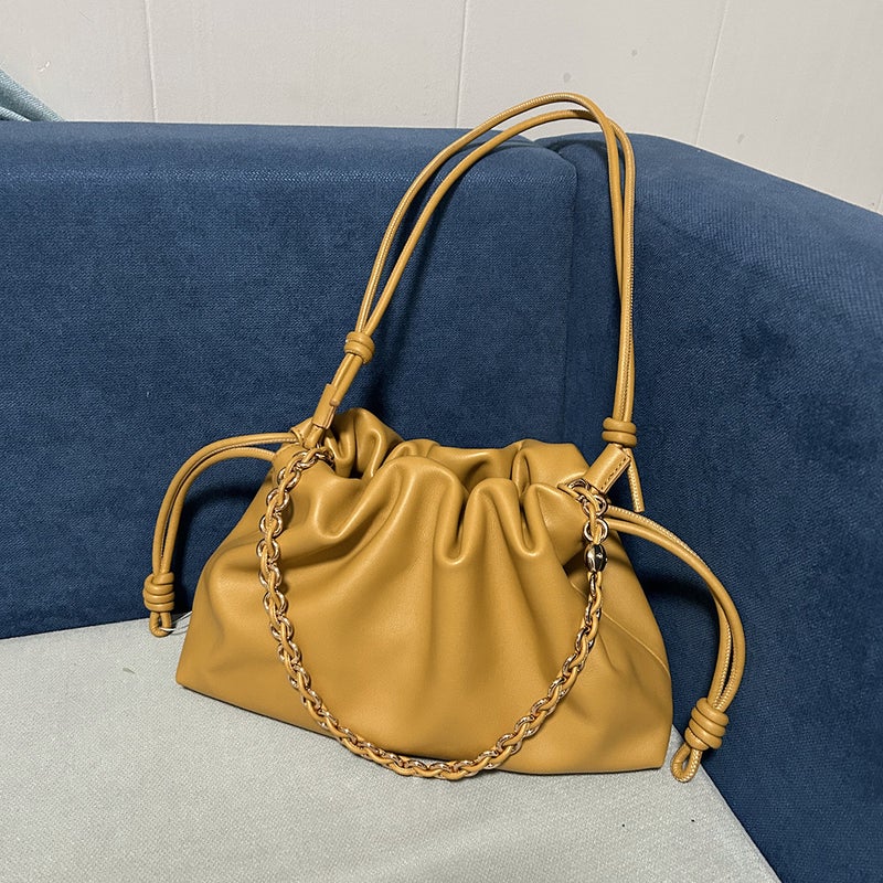 Drawstring Lucky Bag Genuine Leather Women'S Bag Shoulder Crossbody Exquisite Women'S Bag Hand Bag Pleated Chain Bag - Image 3