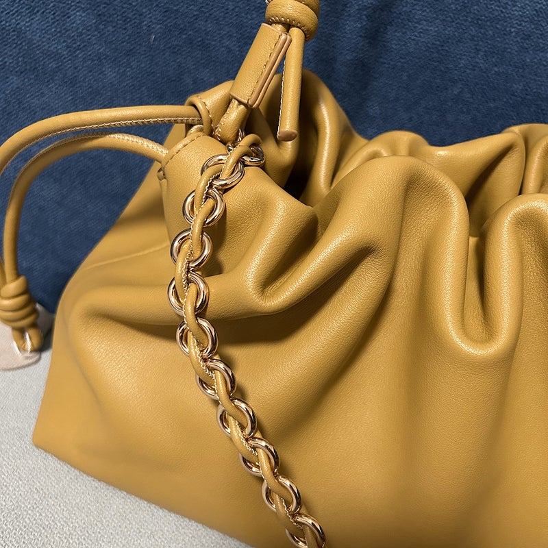 Drawstring Lucky Bag Genuine Leather Women'S Bag Shoulder Crossbody Exquisite Women'S Bag Hand Bag Pleated Chain Bag - Image 5