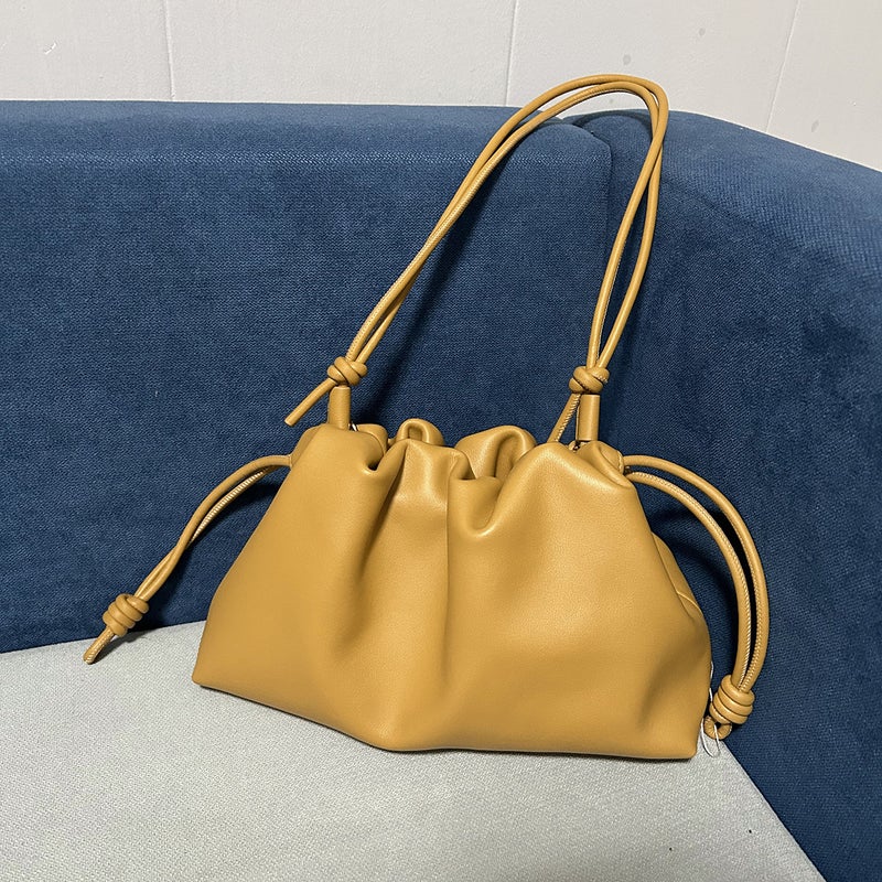 Drawstring Lucky Bag Genuine Leather Women'S Bag Shoulder Crossbody Exquisite Women'S Bag Hand Bag Pleated Chain Bag - Image 4