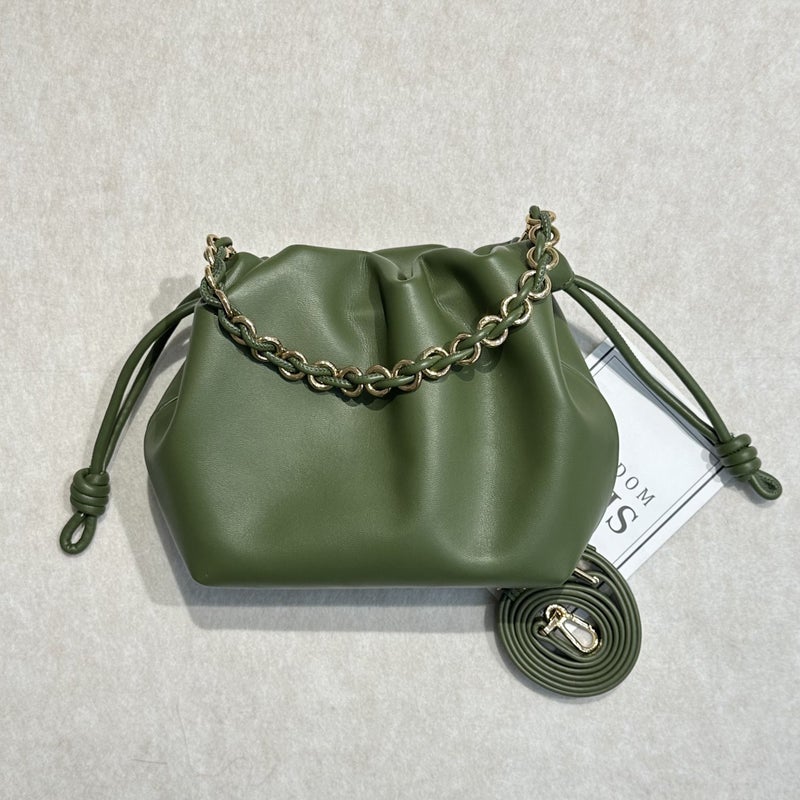 Drawstring Lucky Bag Genuine Leather Women'S Bag Shoulder Crossbody Exquisite Women'S Bag Hand Bag Pleated Chain Bag - Image 1
