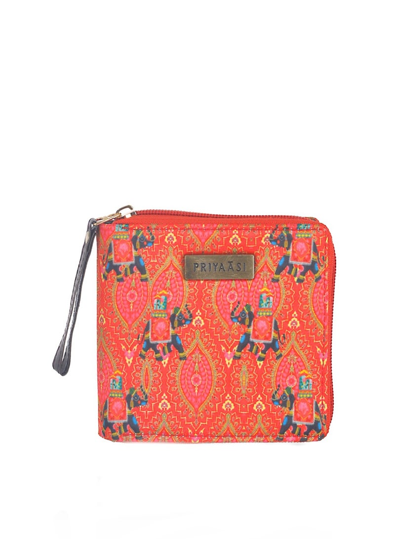 Priyaasi Women Red  Navy Blue Printed Zip Around Wallet with SIM Card Holder  - Image 2