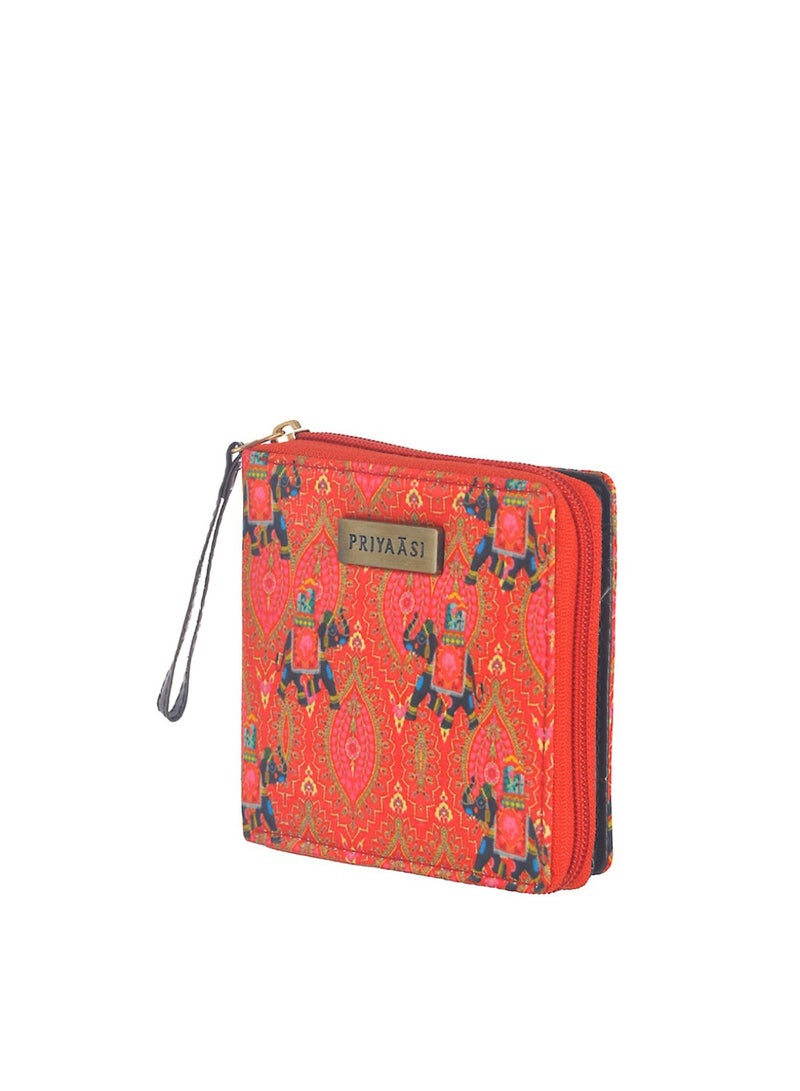 Priyaasi Women Red  Navy Blue Printed Zip Around Wallet with SIM Card Holder  - Image 3