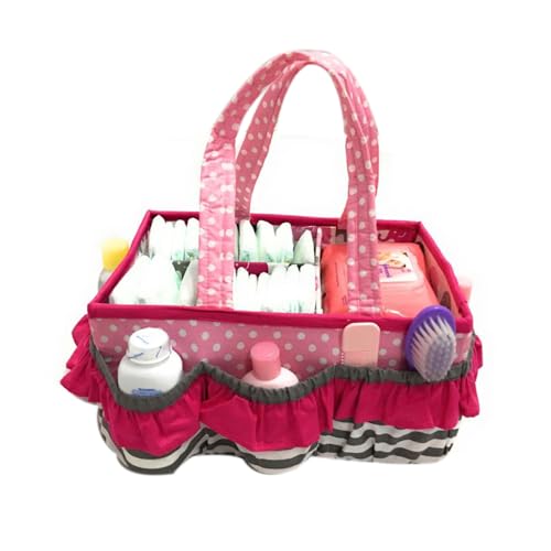 Bacati Elephants Girls Nursery Fabric Storage Caddy with Handles, Pink/Grey - Image 4