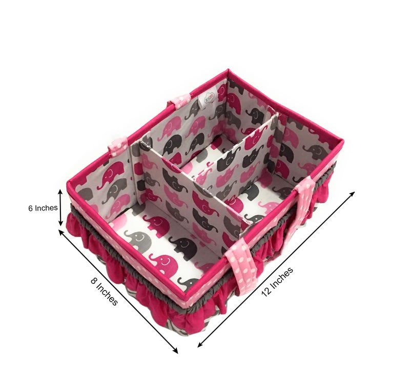 Bacati Elephants Girls Nursery Fabric Storage Caddy with Handles, Pink/Grey - Image 5