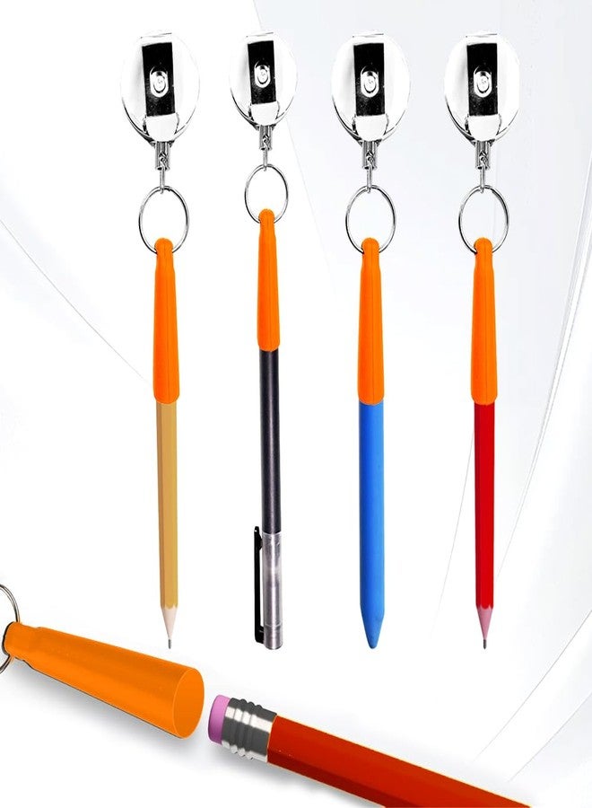 Zeluga 25-514 6pcs Retractable Pull Pen Pencil Holder with 26'' Steel Pull Wire, Elastic Silicone Lanyard Pen Holder, Orange - Image 2