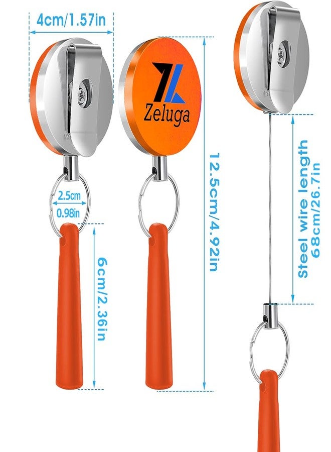Zeluga 25-514 6pcs Retractable Pull Pen Pencil Holder with 26'' Steel Pull Wire, Elastic Silicone Lanyard Pen Holder, Orange - Image 4