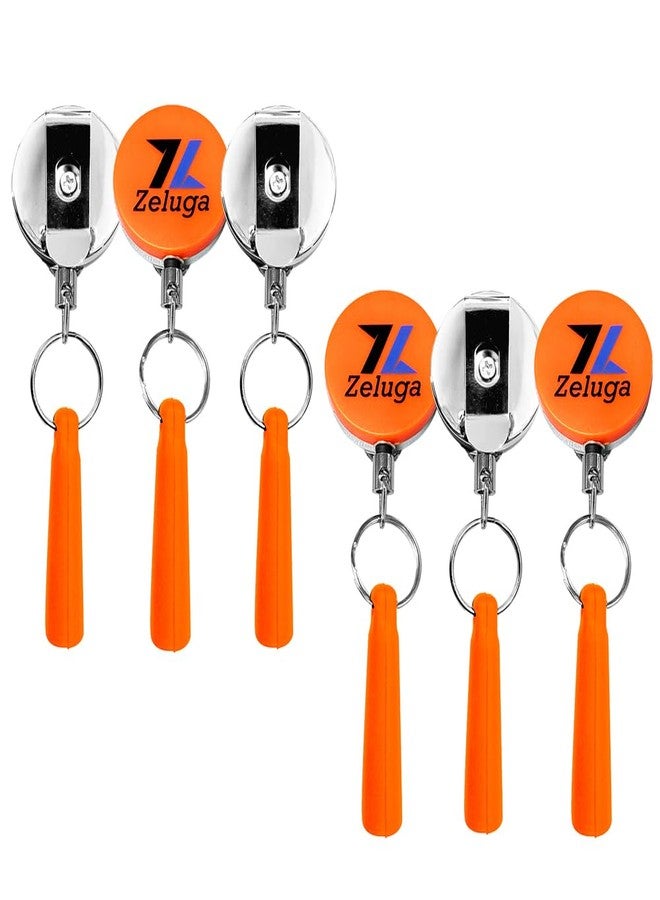 Zeluga 25-514 6pcs Retractable Pull Pen Pencil Holder with 26'' Steel Pull Wire, Elastic Silicone Lanyard Pen Holder, Orange - Image 1