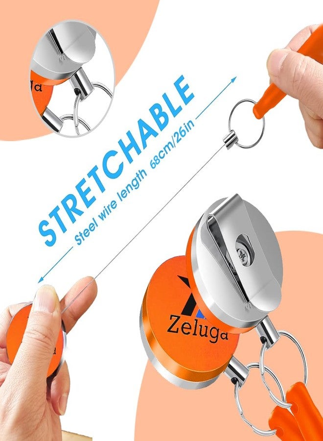 Zeluga 25-514 6pcs Retractable Pull Pen Pencil Holder with 26'' Steel Pull Wire, Elastic Silicone Lanyard Pen Holder, Orange - Image 3