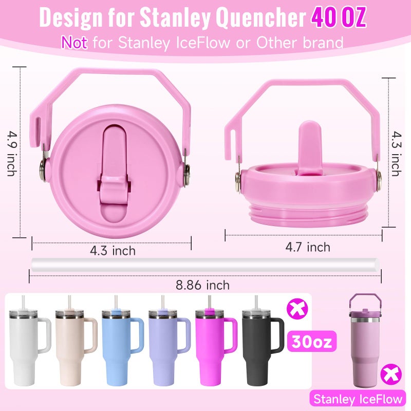 ANTAND 2 Pack Leakproof Portable Lid Replacement 40 oz Only for Stanley Quencher H2.0 Tumbler Cup Accessories, Detachable Flip Straw Lids, Heat-Resistant, Spill Proof Cover (Black, RoseRed) - Image 3