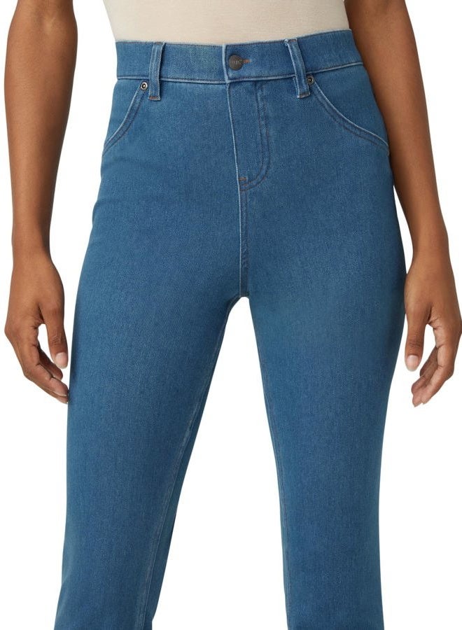 HUE Women's Ultra Soft High Waist Denim Baby Bootcut Leggings, Medium Wash - Image 4
