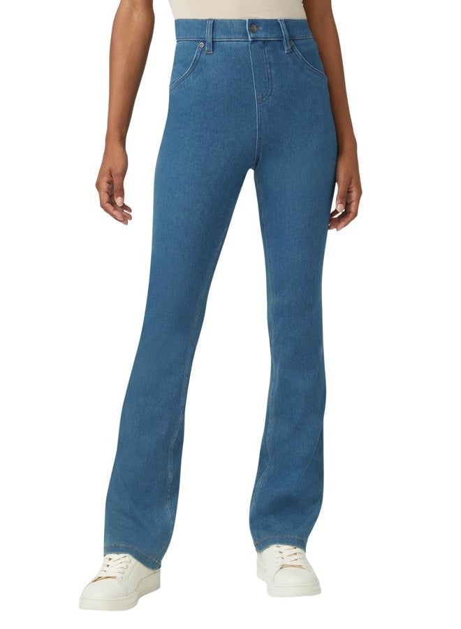 HUE Women's Ultra Soft High Waist Denim Baby Bootcut Leggings, Medium Wash - Image 1
