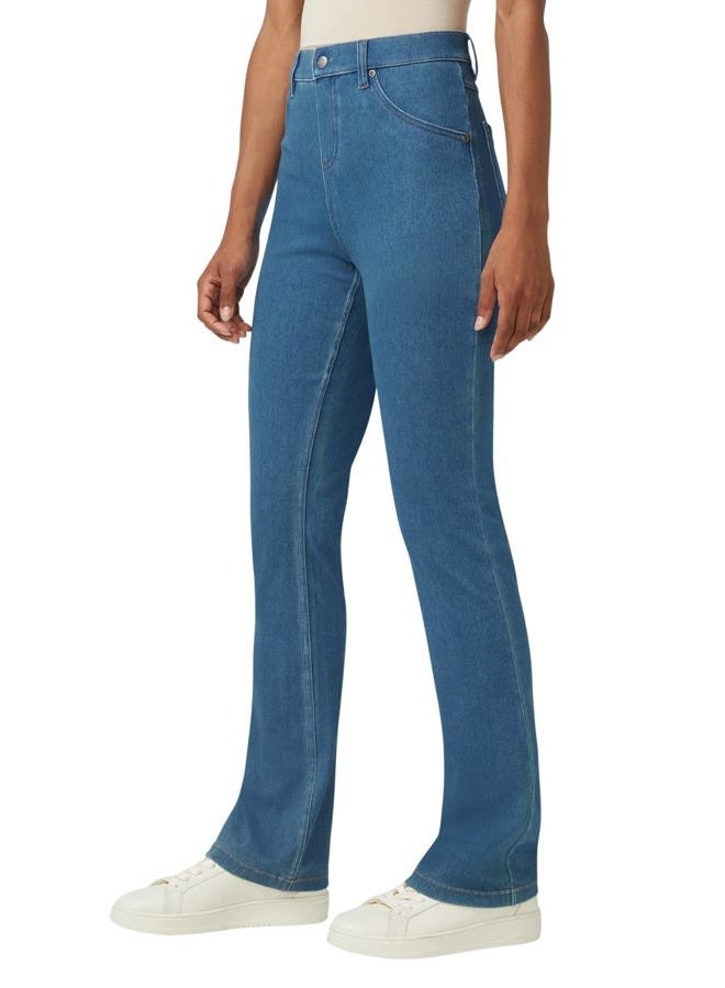 HUE Women's Ultra Soft High Waist Denim Baby Bootcut Leggings, Medium Wash - Image 3