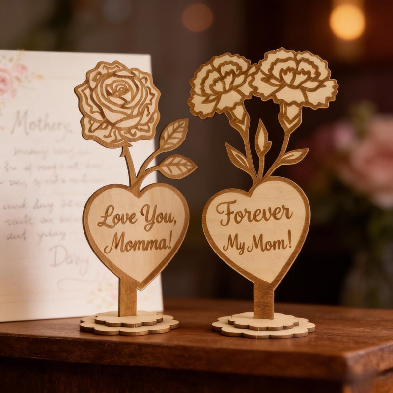 2D Flat Wooden Floral Heart Sign Sunflowers Roses Lilies ZJH-20 Rustic Home Desktop Decoration - Image 5