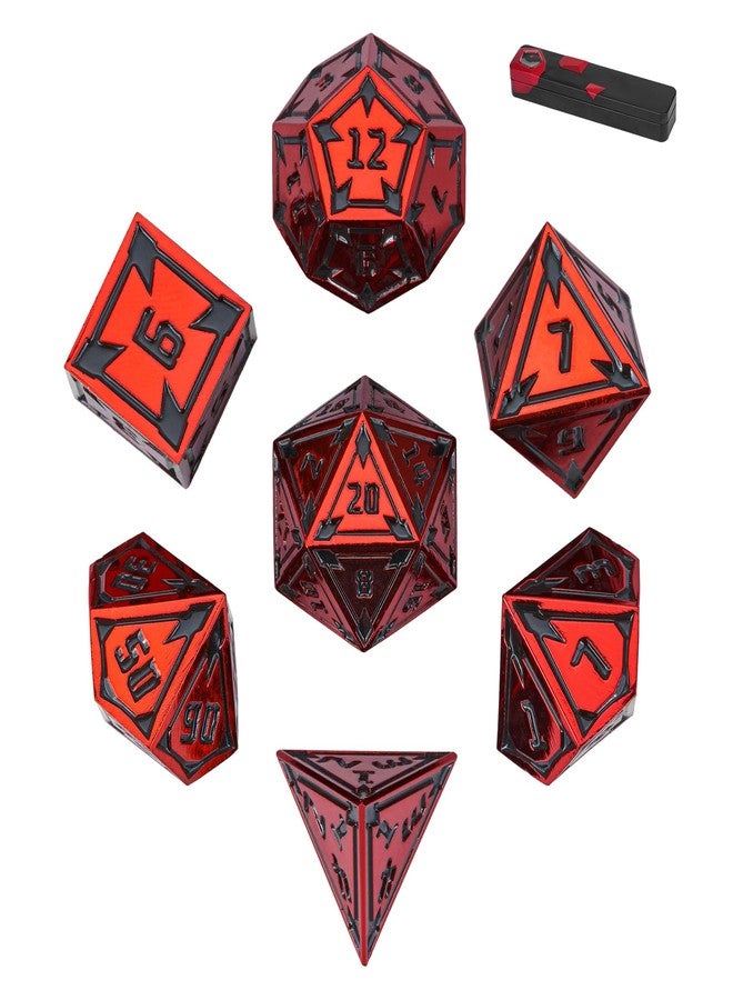 UDIXI Red Metal Dice Set D&D, 7-Piece Heavy Metallic DND Dice Set with Gorgeous Gift Case for Role Playing Game and Tabletop Game - Image 1