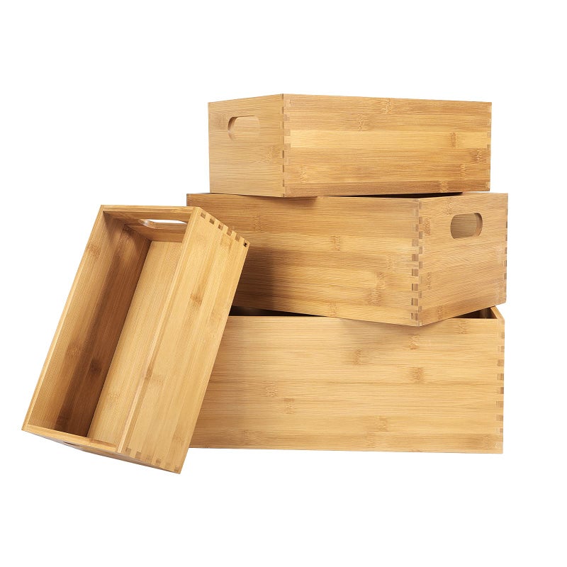 ANMINY Set of 4 Nesting Wooden Crates for Storage, Bamboo Wood Storage Containers Bins, Handmade Natural Large Wooden Storage Boxes Baskets with Handles for Organizing Shelf Closet Cabinet - Image 1