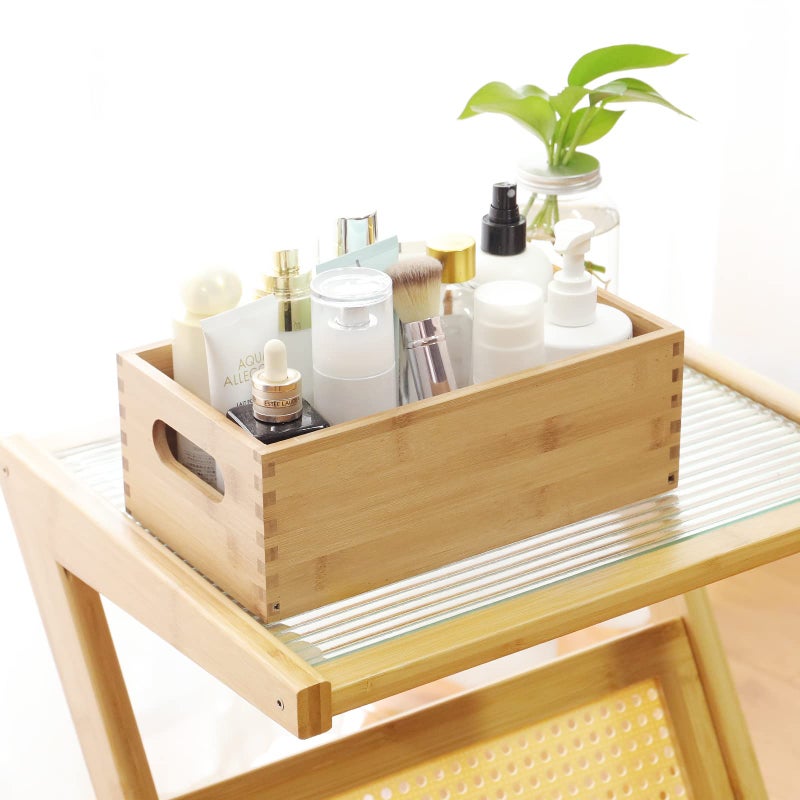 ANMINY Set of 4 Nesting Wooden Crates for Storage, Bamboo Wood Storage Containers Bins, Handmade Natural Large Wooden Storage Boxes Baskets with Handles for Organizing Shelf Closet Cabinet - Image 3