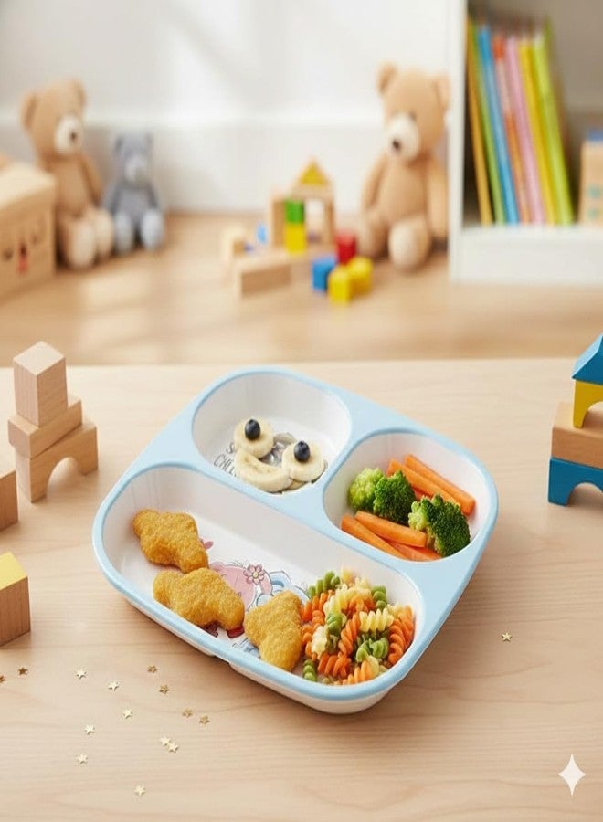 SALEPUSH Melamine Dinner Plate 3 Compartments Rectangular | Non-Breakable Meal Plate with 3 Sections | Partitioned Melamine Plate 24×21 cm (Blue) - Image 4