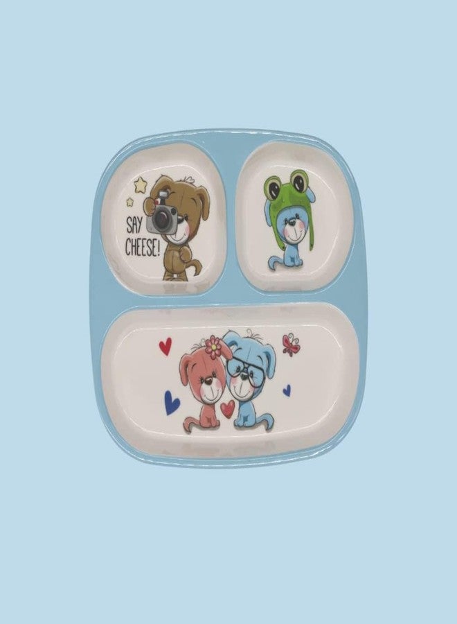 SALEPUSH Melamine Dinner Plate 3 Compartments Rectangular | Non-Breakable Meal Plate with 3 Sections | Partitioned Melamine Plate 24×21 cm (Blue) - Image 2