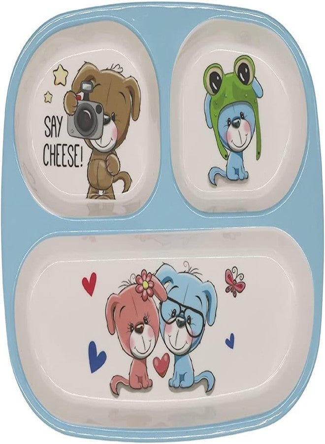 SALEPUSH Melamine Dinner Plate 3 Compartments Rectangular | Non-Breakable Meal Plate with 3 Sections | Partitioned Melamine Plate 24×21 cm (Blue) - Image 1