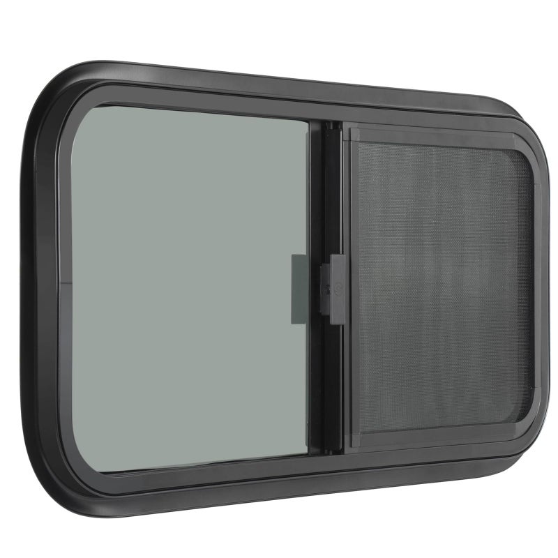 OUTPRIZE Horizontal RV Window 21 W x 14 H Tinted Sliding RV Window with Net Screen and Trim Ring Suitable for 1516 or 138 and Slightly Thicker Up to 116 Walls DOT Approved