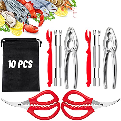 ZAUGONTW 10 Pcs Seafood Tools Set - Crab Lobster Crackers Stainless Steel Forks Opener Shellfish Lobster Crab Leg Sheller Seafood Scissors - Image 1