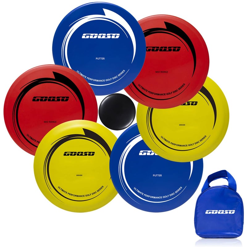 GOOSO Disc Golf Set Driver MidRange and Putter Discs with Disc Golf Bag for Outdoor and Backyard Comfortable Plastic 6 Pack