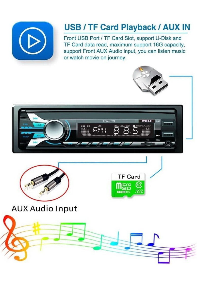 Wolf Bluetooth Car Cassette ( 2 USB, Memory Card, AUX ) - CW 829  - Image 4