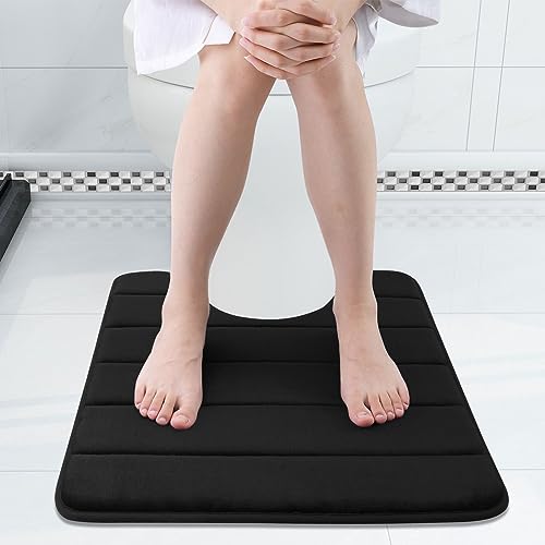 Buganda Memory Foam U-Shaped Contour Toilet Rugs, Non Slip Absorbent, Thick Soft Washable Bathroom Mat, Floor Carpet Bath Rugs Mat for Toilet Base (24" x 20", Black) - Image 3