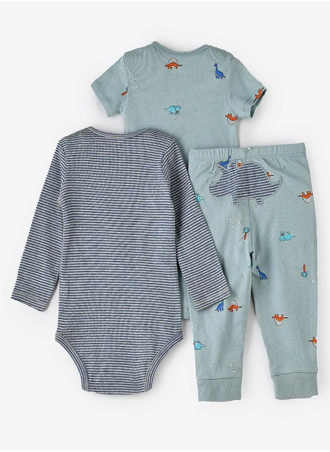 babyqlo Dino Adventure 3-Piece Baby Bodysuit Set