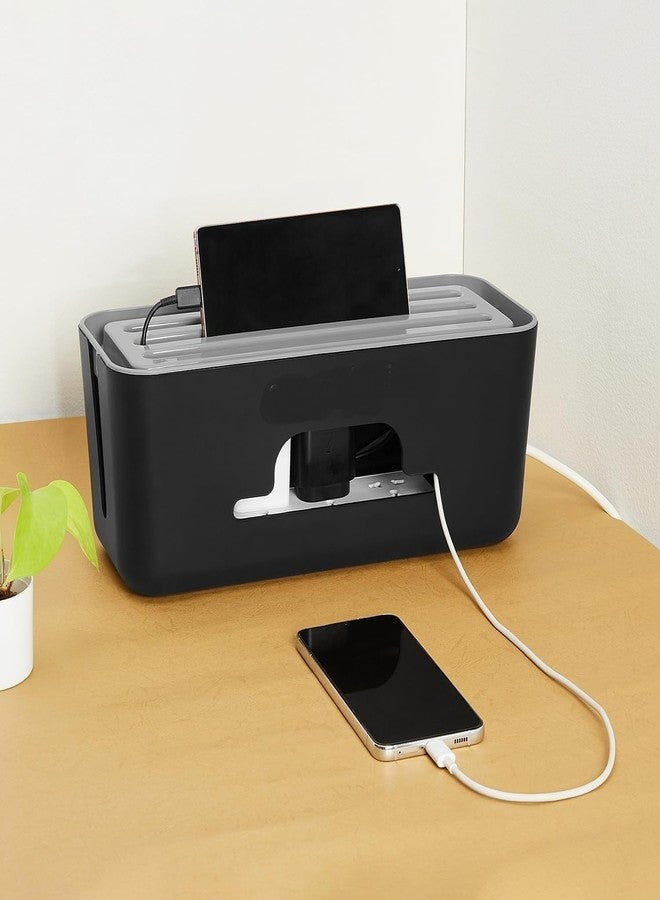 AMIRATE Cable Management Box with Mobile Stand | Power Strip and Cord Organizer Box for Wire Cable Plug and Surge Protector Storage Use (Black) - Image 1