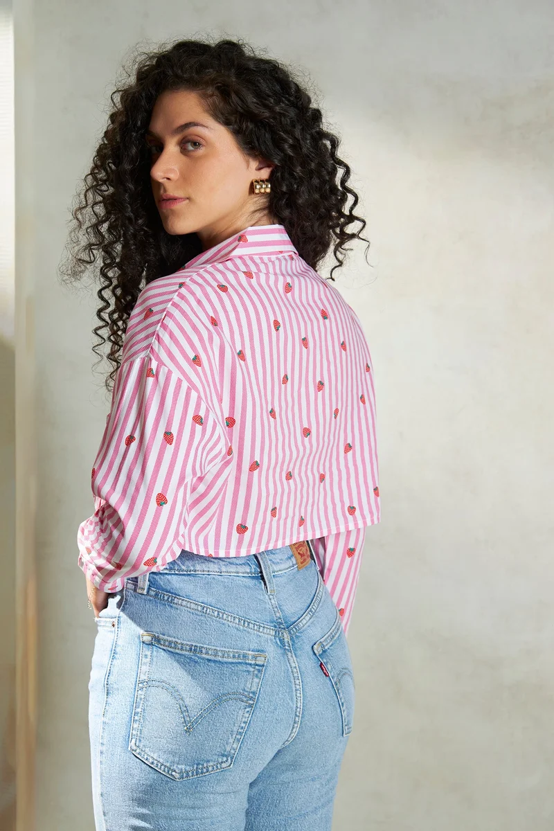 Virgio Cotton Striped Workwear Cropped Shirts for Women