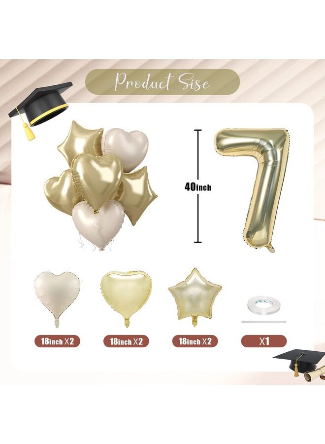 Big Number Balloon Champagne Gold, Foil Balloons with Light Gold Helium 18 Inch Cream Beige Heart Star Balloon, 40'' Self Inflating Two Balloon Number for Birthday Party Decor - Image 2