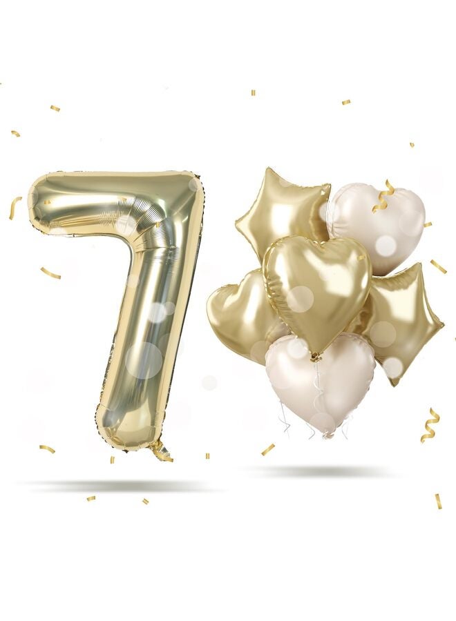 Big Number Balloon Champagne Gold, Foil Balloons with Light Gold Helium 18 Inch Cream Beige Heart Star Balloon, 40'' Self Inflating Two Balloon Number for Birthday Party Decor - Image 1