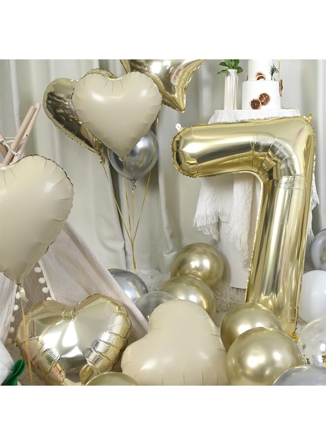 Big Number Balloon Champagne Gold, Foil Balloons with Light Gold Helium 18 Inch Cream Beige Heart Star Balloon, 40'' Self Inflating Two Balloon Number for Birthday Party Decor - Image 4