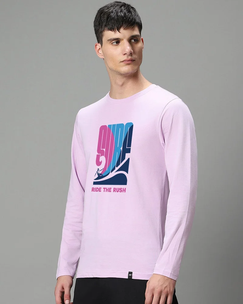 bewakoof Men's Lilac Bloom Surf Rush Graphic Printed T-shirt