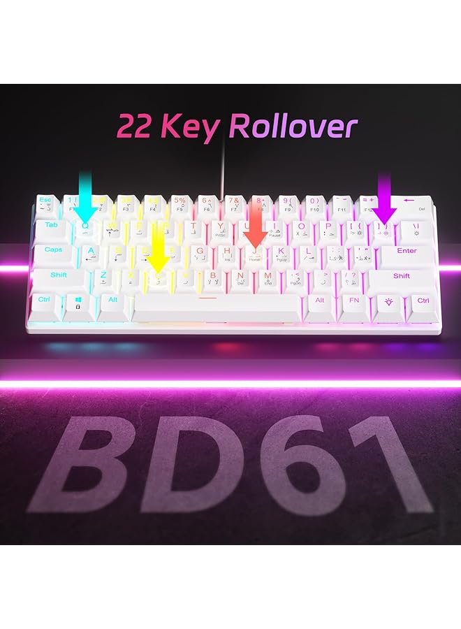 61 Key Mechanical Keyboard Red Axis Hybrid Light Compact Mini Wired Keyboard Supports English And Arabic Bilingual Input For Pc Mac E Sports Portable White - Image 3
