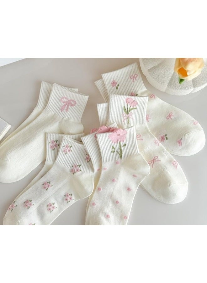 شيبشيب خمس أزواج من جوارب الكاحل المزينة بأزهار لطيفة، جوارب منخفضة القص قابلة للتنفس للبنات والنساء - Image 2