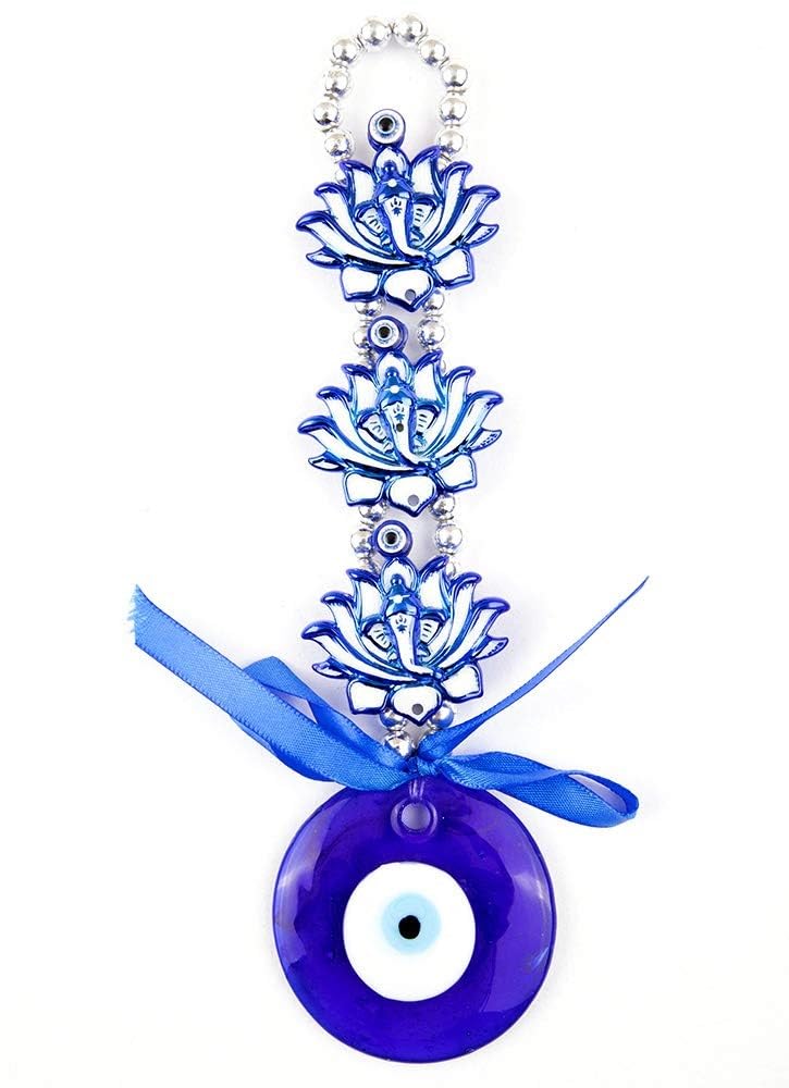 Vastu Art Vastu Art Fengshui Vastu Nazar Battu Nazariya Evil Eye with Lotus Ganesha a Symbol to Ward Off Negative Energy Decorative Showpiece 21 cm Plastic Glass Blue Multicolor 
