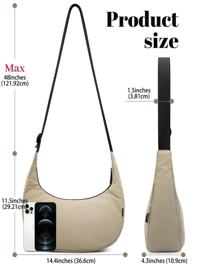 Iioscre Medium Crossbody Crescent Bag for Women Men Trendy, Nylon Crossbody Hobo Bag with Adjustable Strap and Inner Pockets., Dark Khaki, Medium, Hobo - Image 2