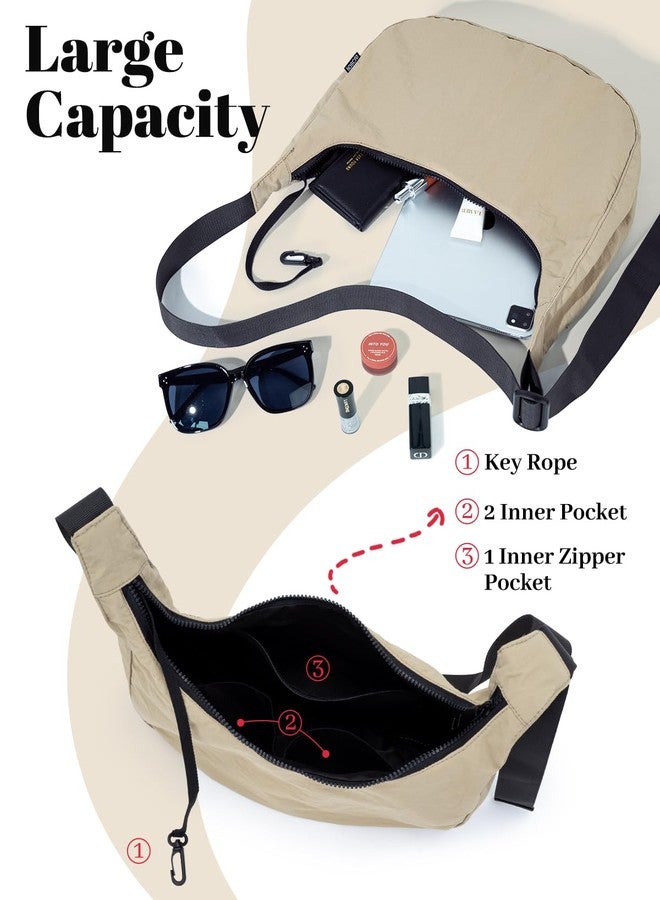 Iioscre Medium Crossbody Crescent Bag for Women Men Trendy, Nylon Crossbody Hobo Bag with Adjustable Strap and Inner Pockets., Dark Khaki, Medium, Hobo - Image 4