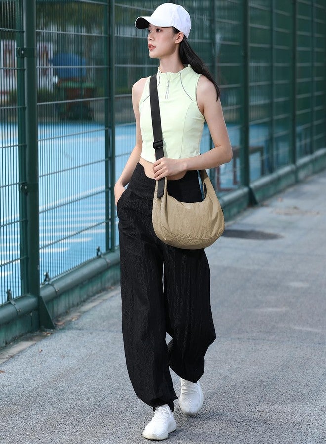 Iioscre Medium Crossbody Crescent Bag for Women Men Trendy, Nylon Crossbody Hobo Bag with Adjustable Strap and Inner Pockets., Dark Khaki, Medium, Hobo - Image 3