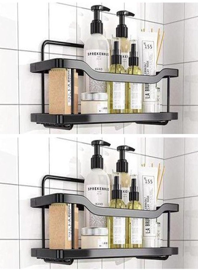 RIOMAX Wall Mounted Self-Adhesive Bathroom Shelf/Kitchen Rack & Holder/Soap Holder/Storage Organizer Rack - Bathroom Accessories (Material- Metal Powder Coated Finish, Black, Pack of 1) - Image 1