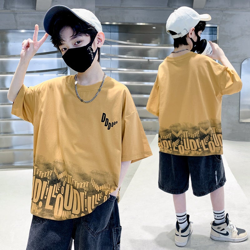 Boys' T-Shirts Short-Sleeved Medium and Large Kidsren's Summer Clothes 2025 New Summer Clothes Half-Sleeved T-Shirts Summer Cotton Tops - Image 1