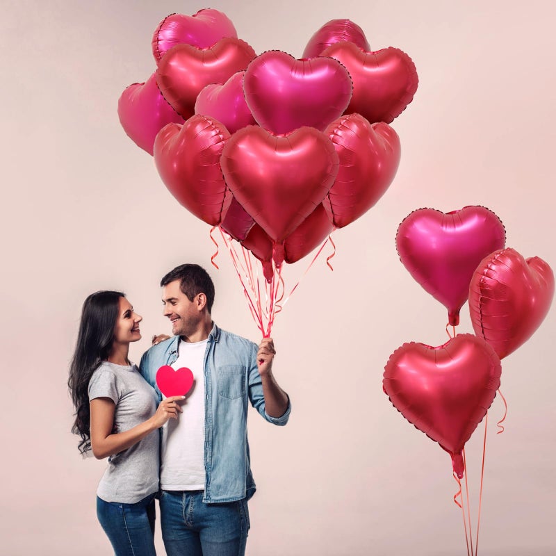 Pedel Red Heart Metallic Balloons, 20Pcs 18 Inch Hot Pink Foil Heart Balloons, Love Balloon for Valentines Day Decorations Galentines Balloon for Birthday Wedding Anniversary Party - Image 4