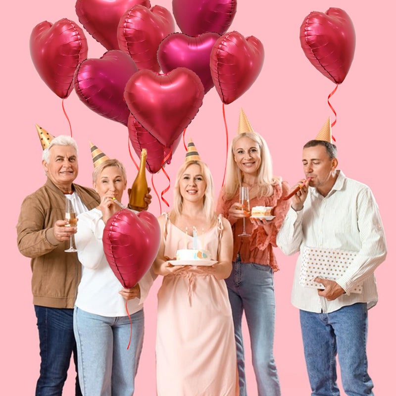 Pedel Red Heart Metallic Balloons, 20Pcs 18 Inch Hot Pink Foil Heart Balloons, Love Balloon for Valentines Day Decorations Galentines Balloon for Birthday Wedding Anniversary Party - Image 5