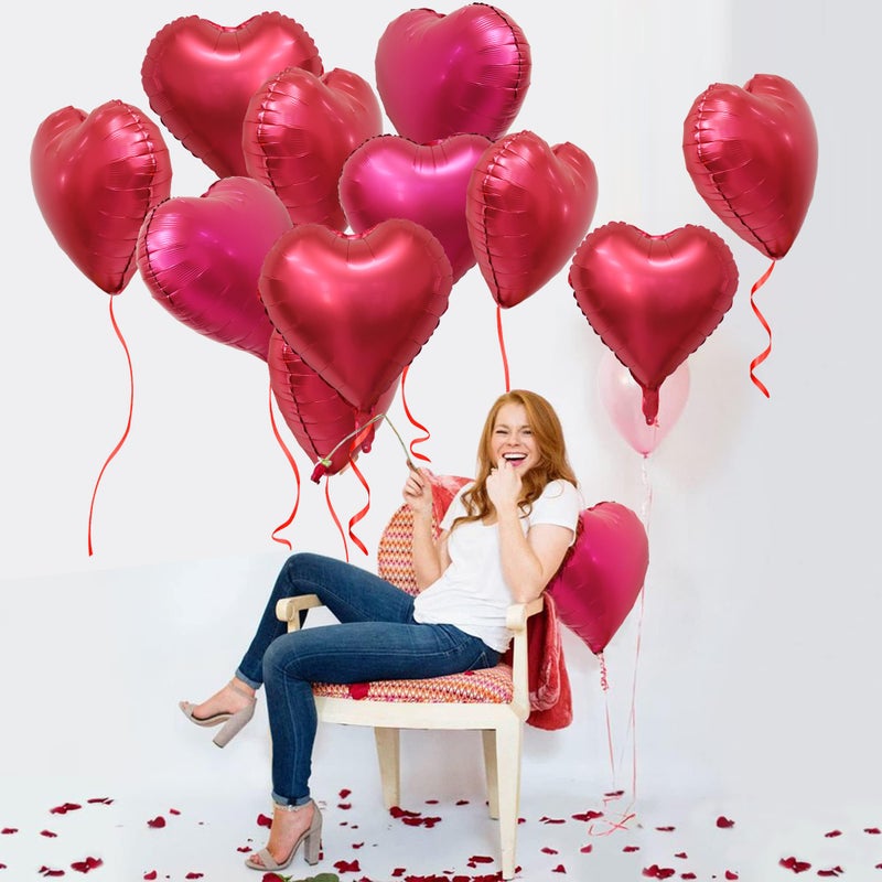 Pedel Red Heart Metallic Balloons, 20Pcs 18 Inch Hot Pink Foil Heart Balloons, Love Balloon for Valentines Day Decorations Galentines Balloon for Birthday Wedding Anniversary Party - Image 2
