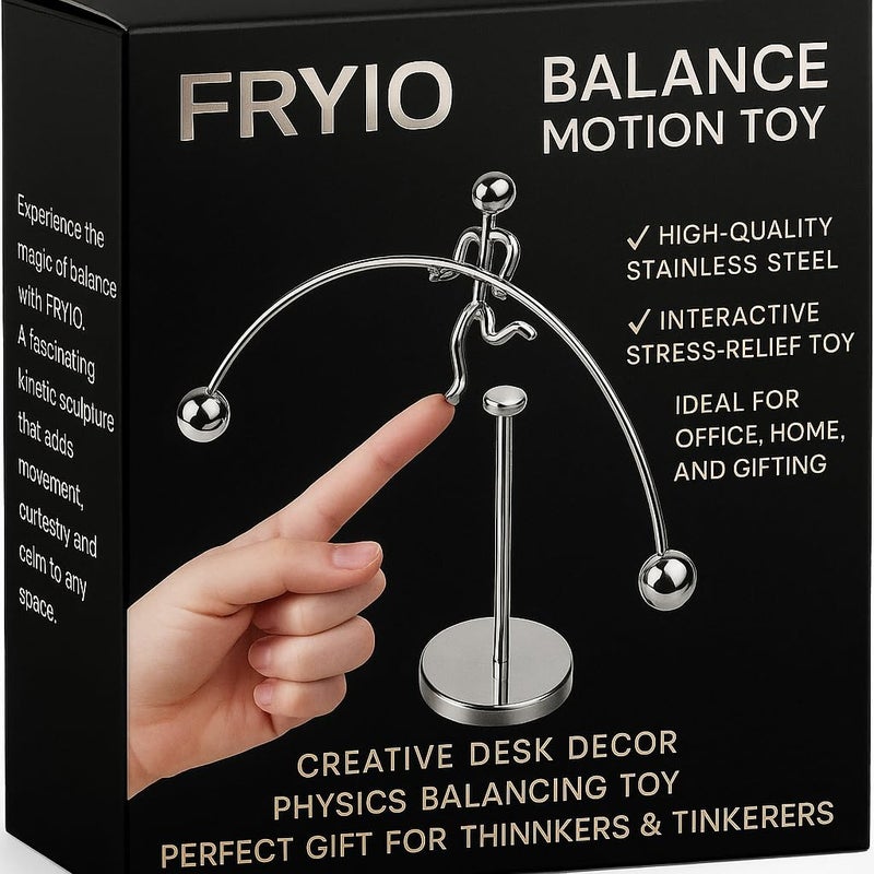 FRYIO Adult Stainless Steel Balancing Toy | Engular Momentum Silver Pole Balancing Man | Stress Relief Motion Toy (Pole Balancing) - Image 2
